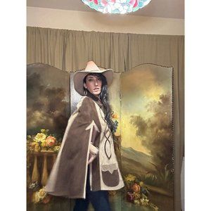 1960s VINTAGE LEATHER CAPE Slits Zipper Detailing Two Tone